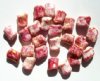 25 11x8mm Twisted Pink Marble Lustre Rectangle Glass Beads